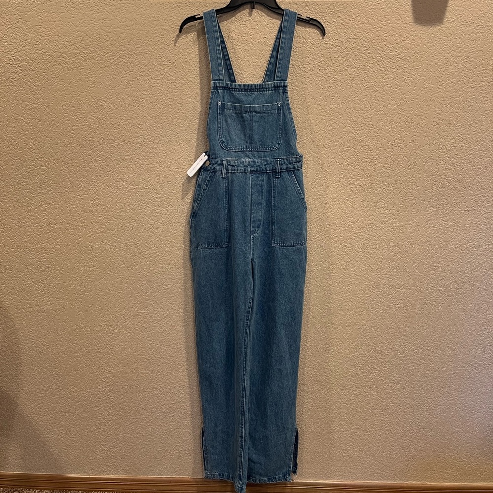 NWT WeWoreWhat Slouchy Slit Denim Overalls - Steel - Picture 4 of 16